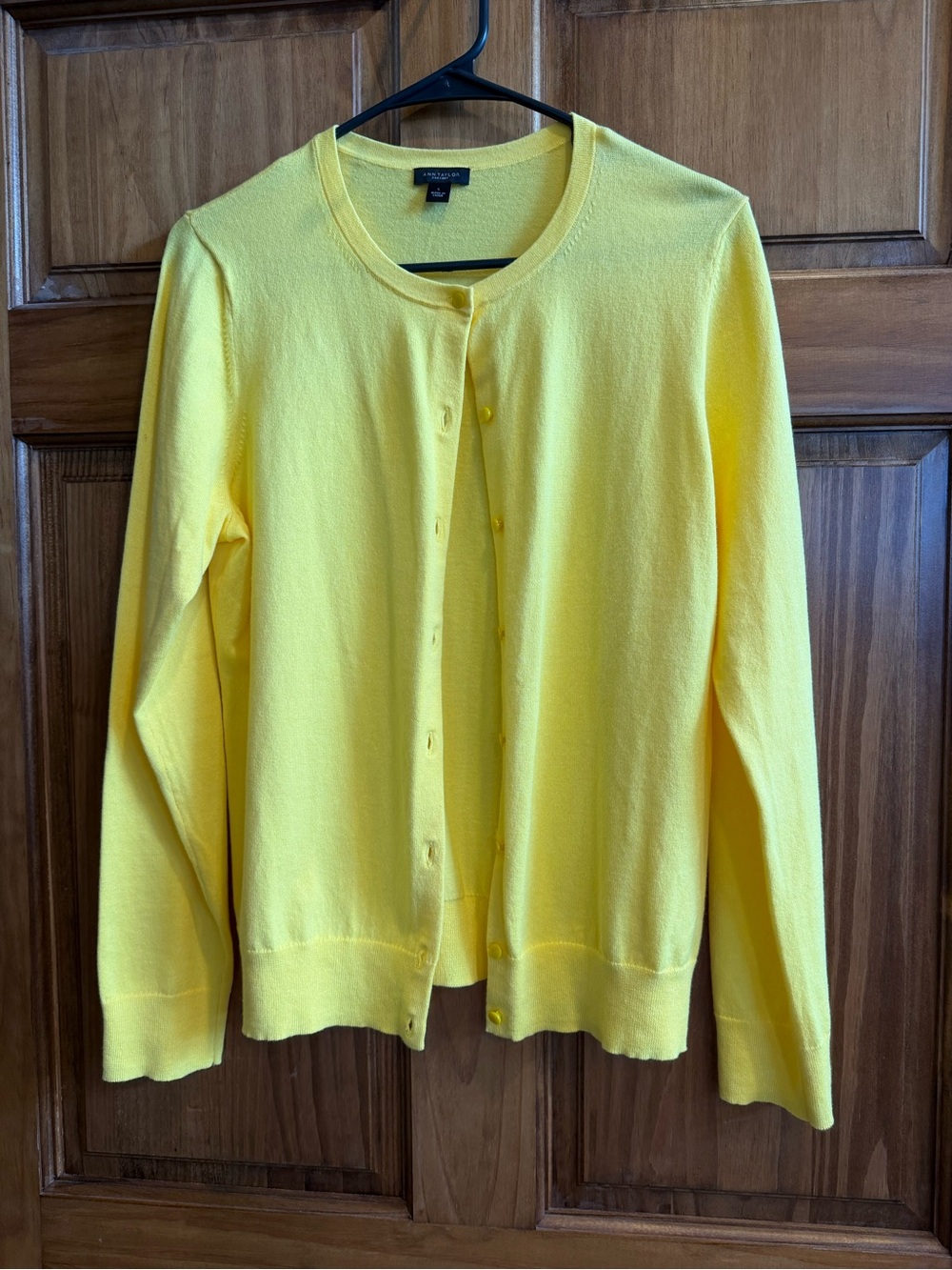 Ann Taylor Yellow Crewneck Button-Front Sweater